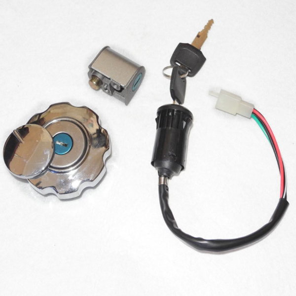Motorcycle 4 Wire Ignition Switch Lock Fuel Gas Tank Cap Cover Steering Lock Set For Honda CG125 0