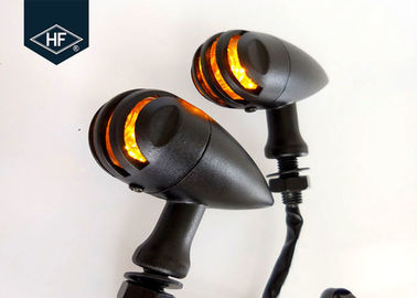 Cafe Racer Black Metal Harley Led Turn Signals , Amber Motorcycle Front Turn Signals